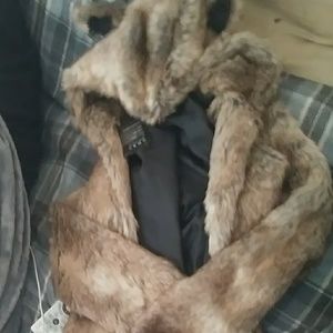 Brown Faux Fur jacket w/ears on hood.